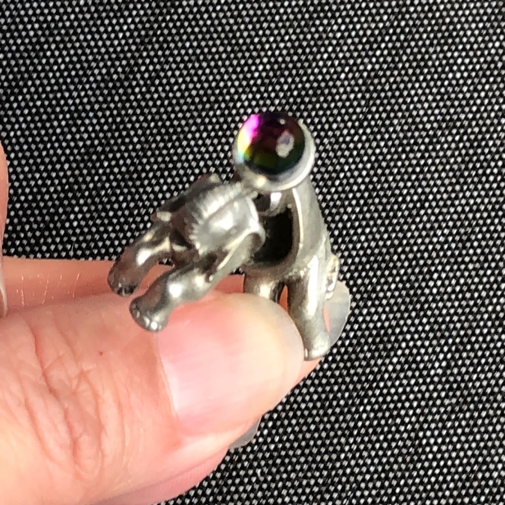 Pewter Elephant Single Sided Earring Colorful Crystal Ball (Solid Heavy) NEW